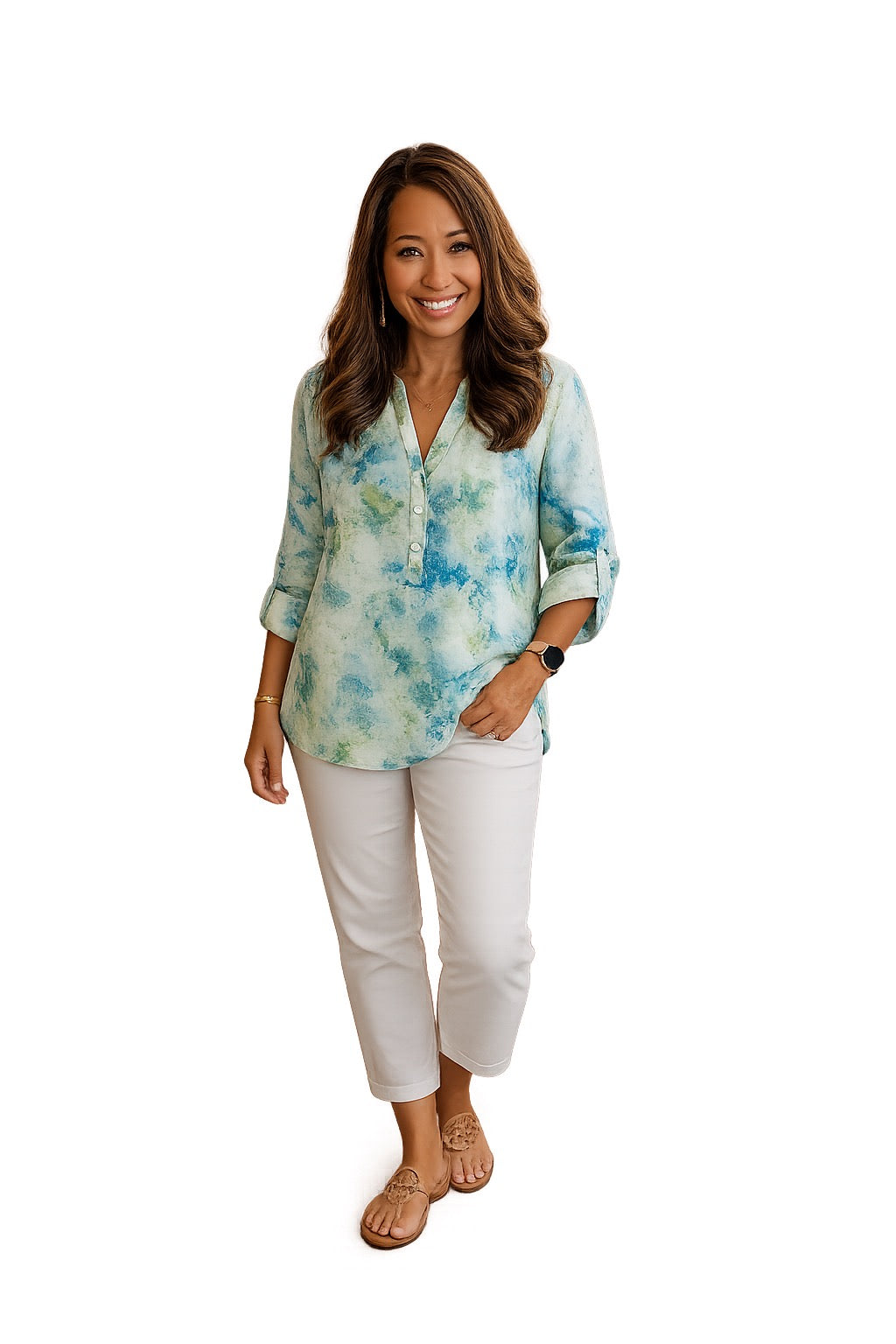 Wren  Watercolor Roll-Tab Blouse O/S