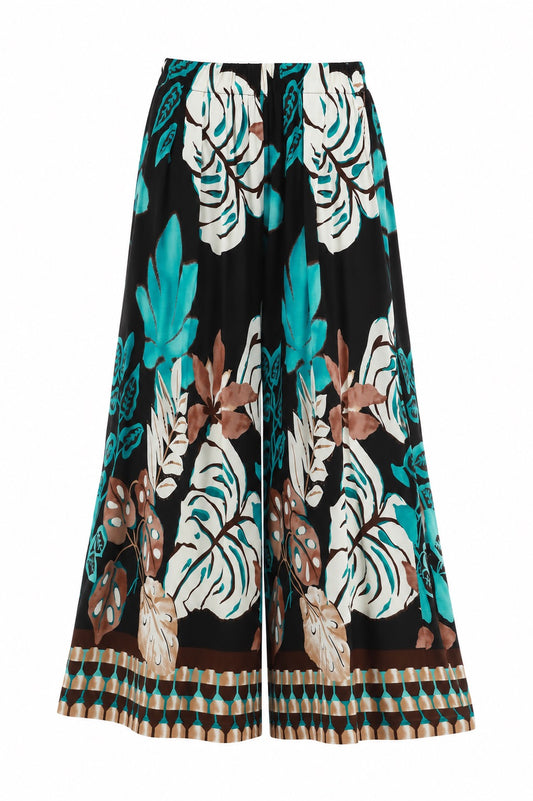 Coco Tropical Leaf Wide Leg Palazzo Teal