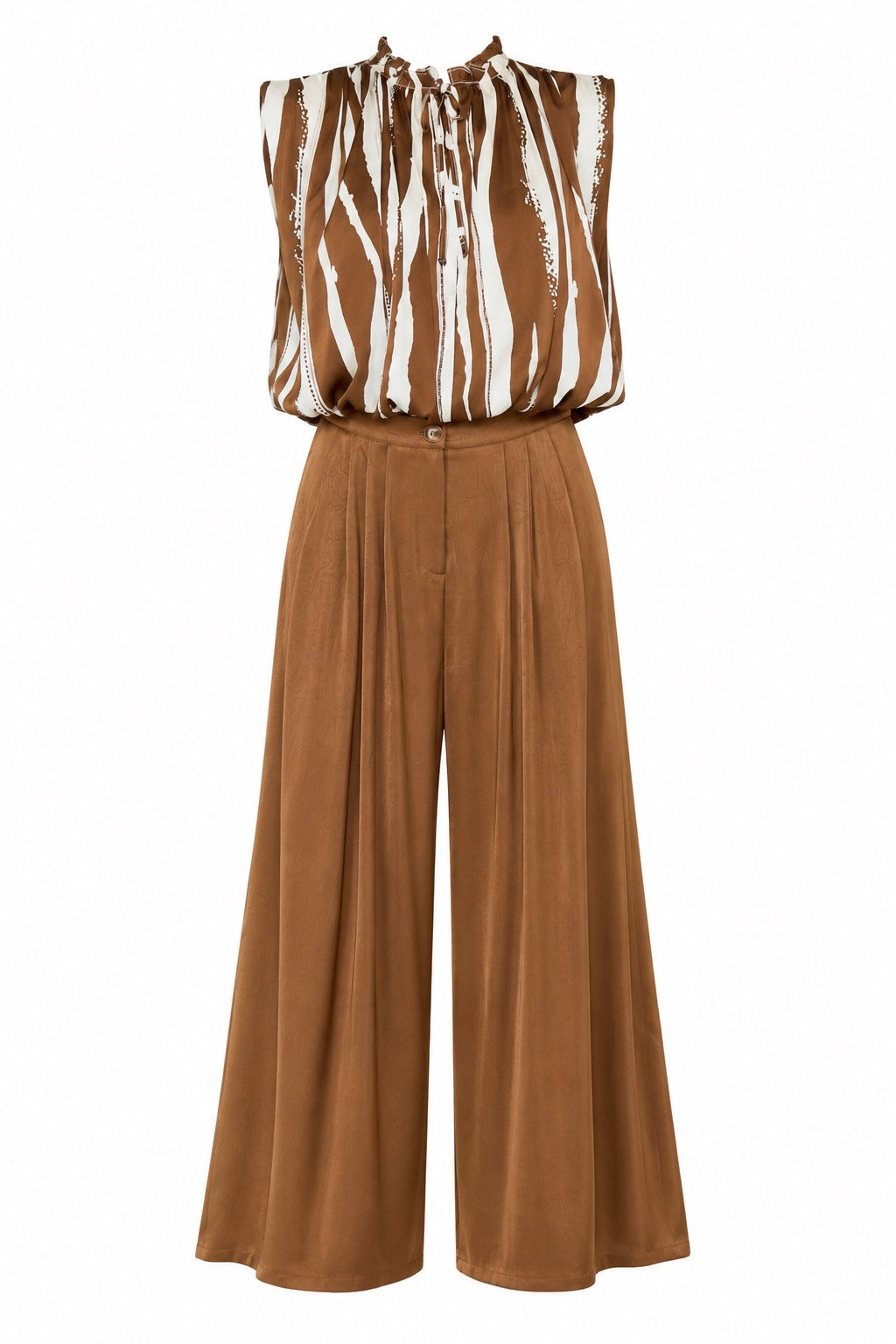 Simone Elegant brown striped blouse and trousers