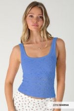 Sophie Floral Textured Lace Tank Marina Blue