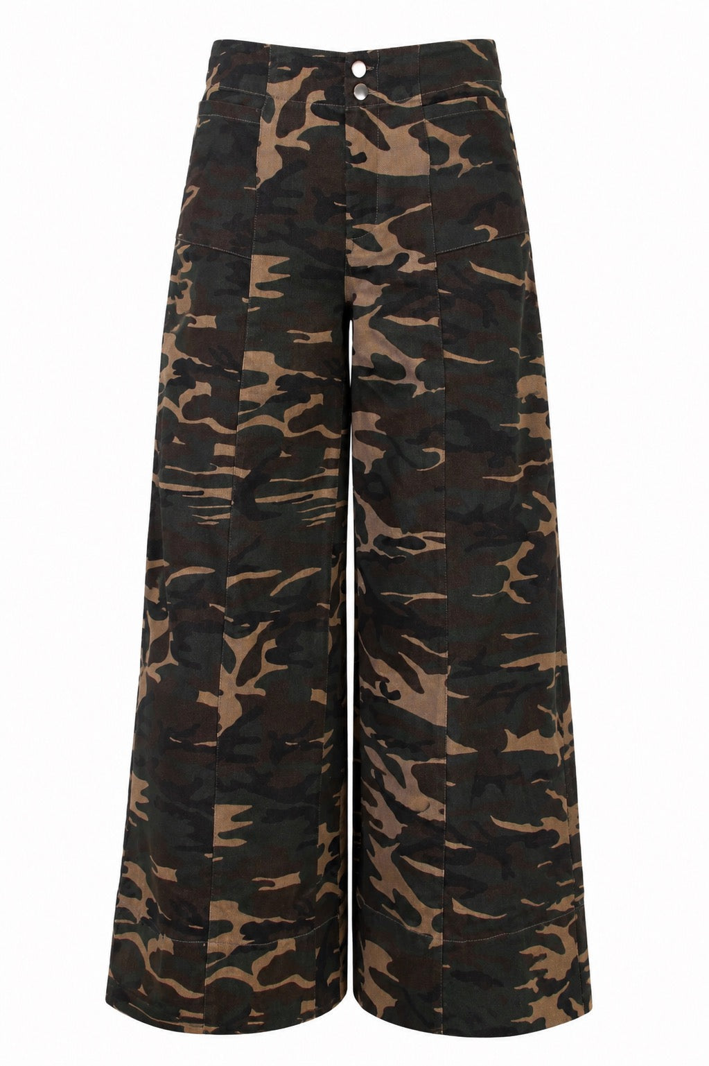 Harlow Wide-leg camouflage pants with metallic buttons