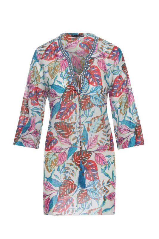 Coralie White Sanibel Beaded Tropical Leaf Coverup