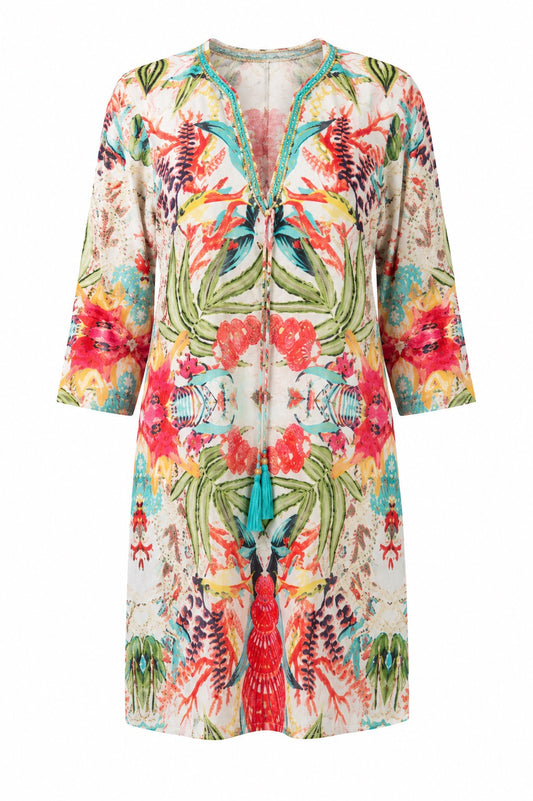 Isadora White Tropical Beaded Tunic