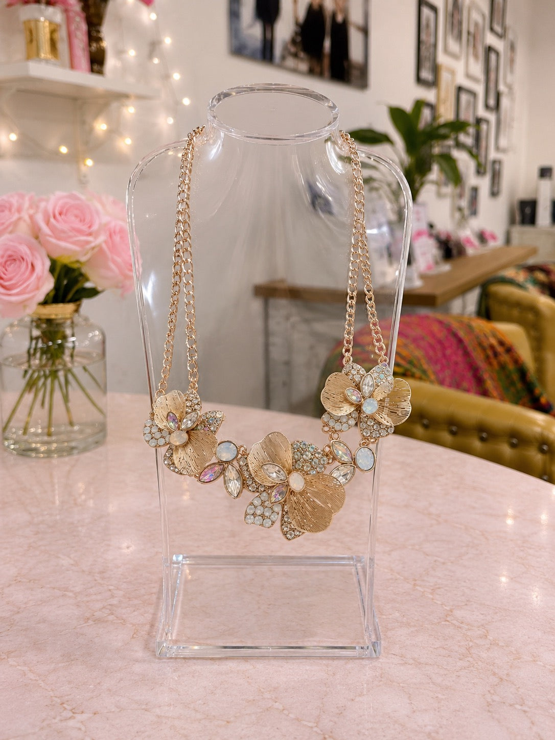 AB Opal Abstract Floral Necklace