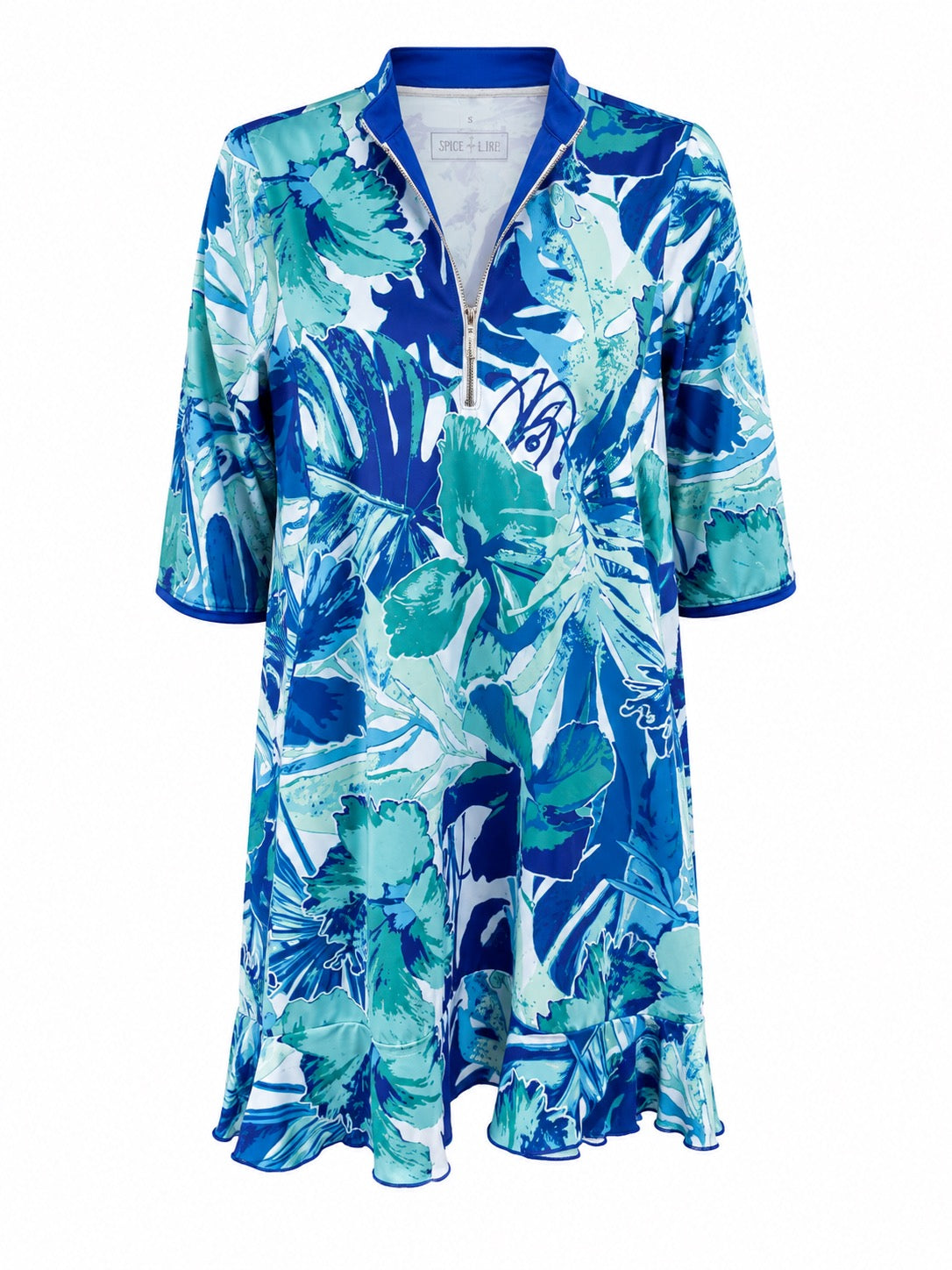 Flora 3/4 Sleeve Floral Dress Blue Print
