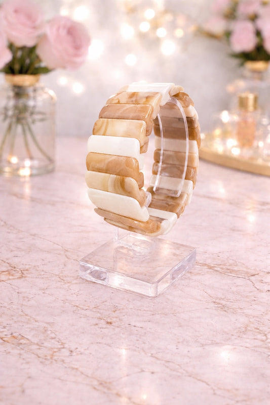 Camel & Ivory Marbled Stretch Bracelet