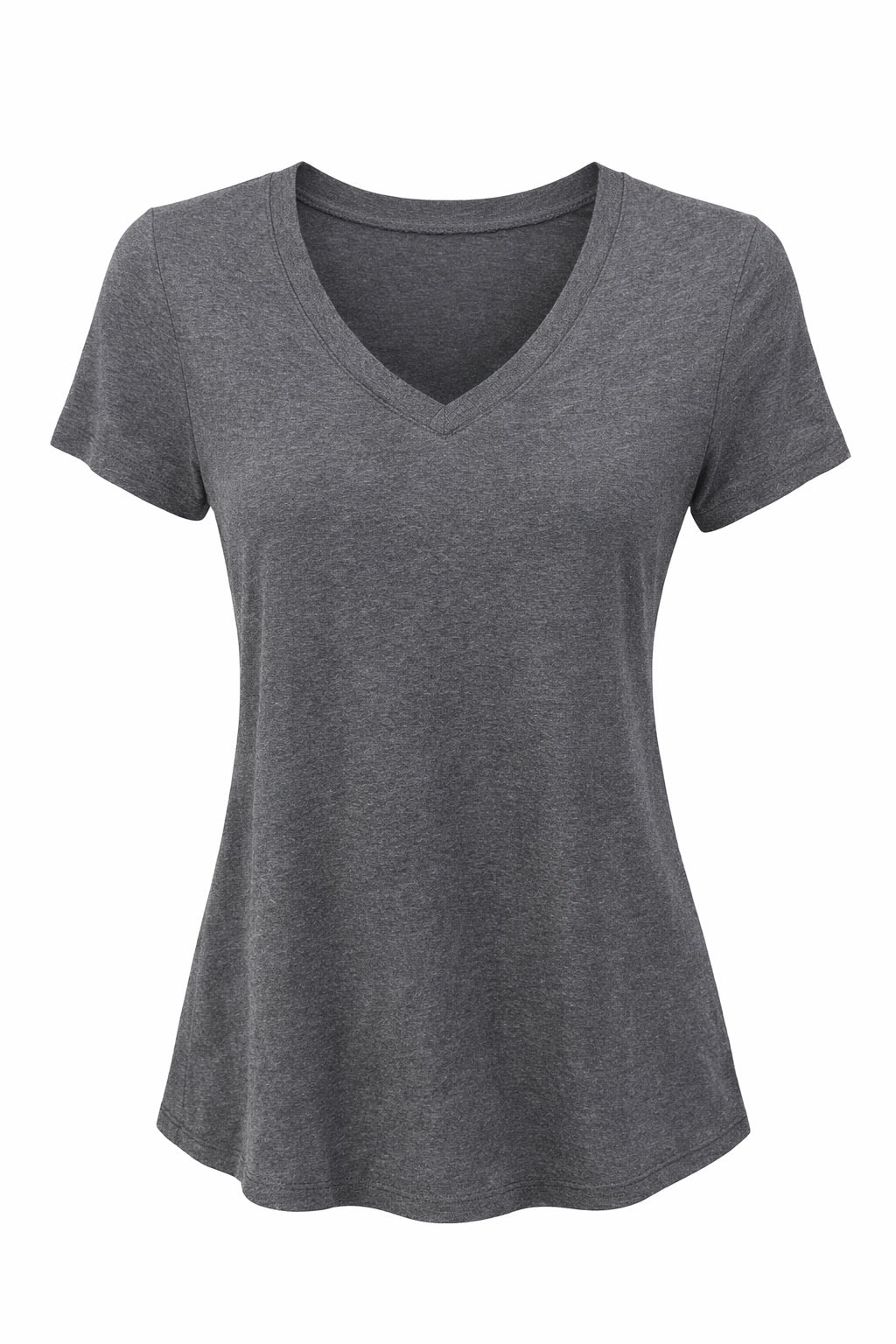 LIV SHORT SLV COTTON JERSEY V-NECK TOP - CHARCOAL GRAY