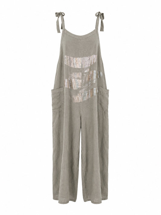 Susie Relaxed Linen Jumpsuit w/ Metallic Accents