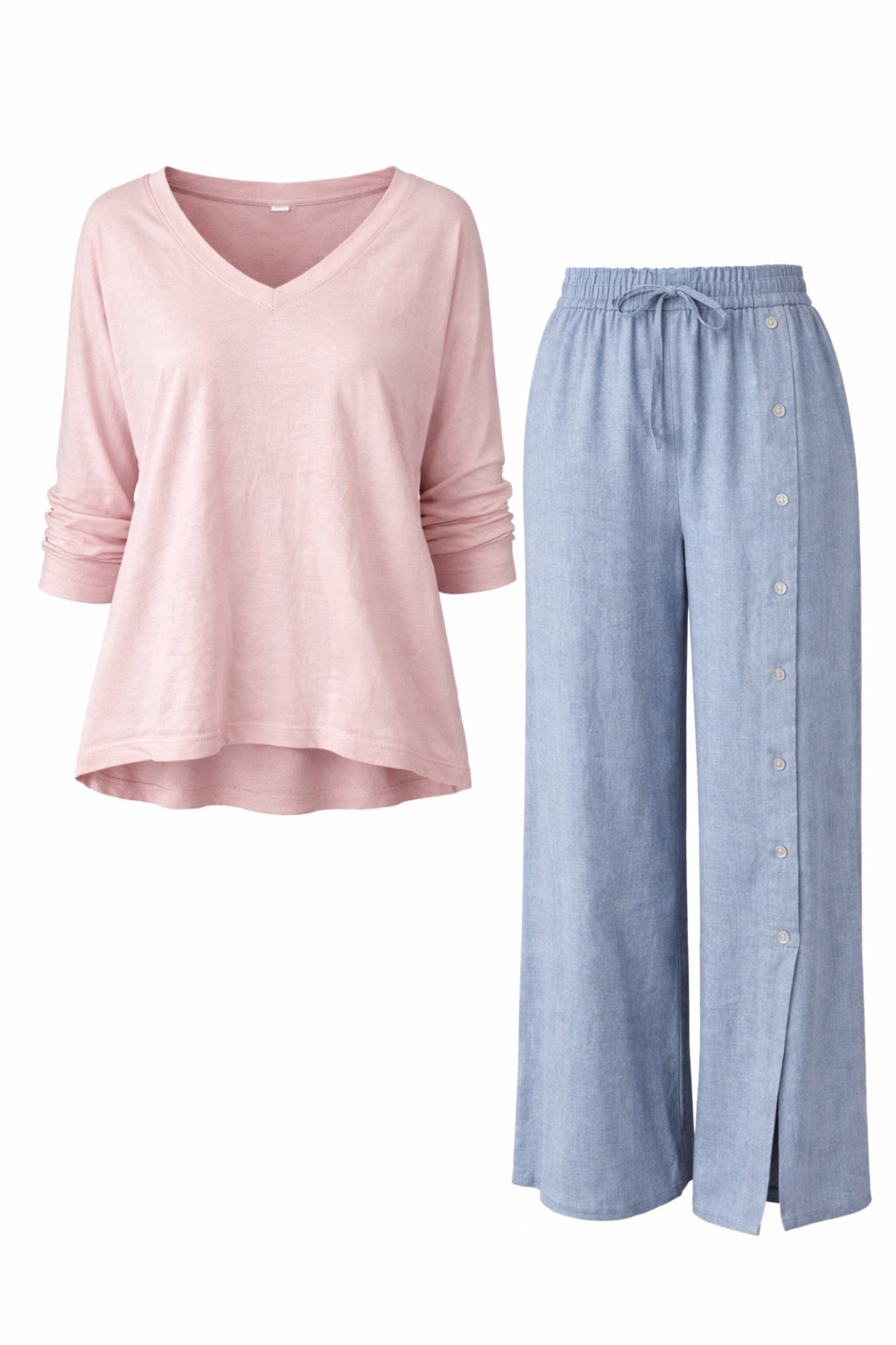 Angie Soft Knit Wide-Leg Pants O/S- Blue