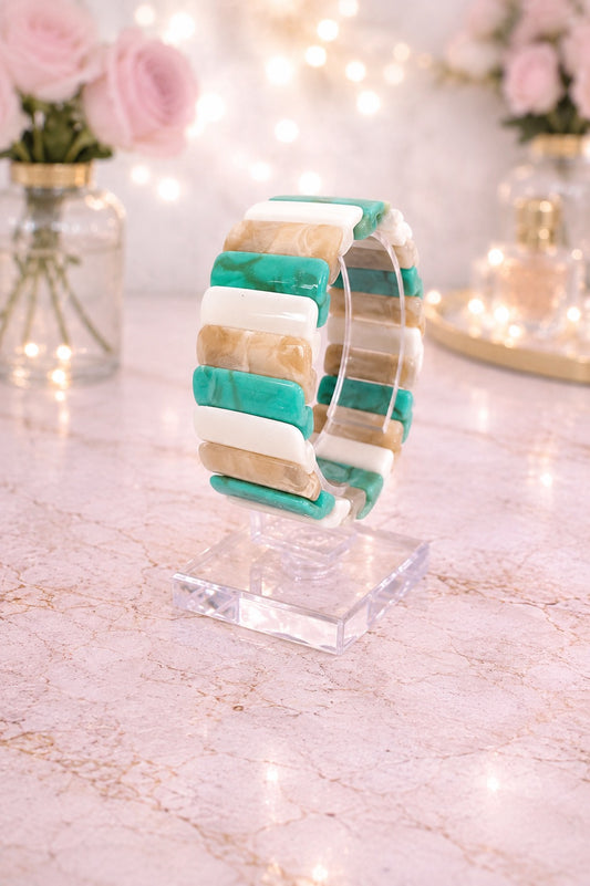 Turquoise, Sand &amp; Ivory Stretch Bracelet