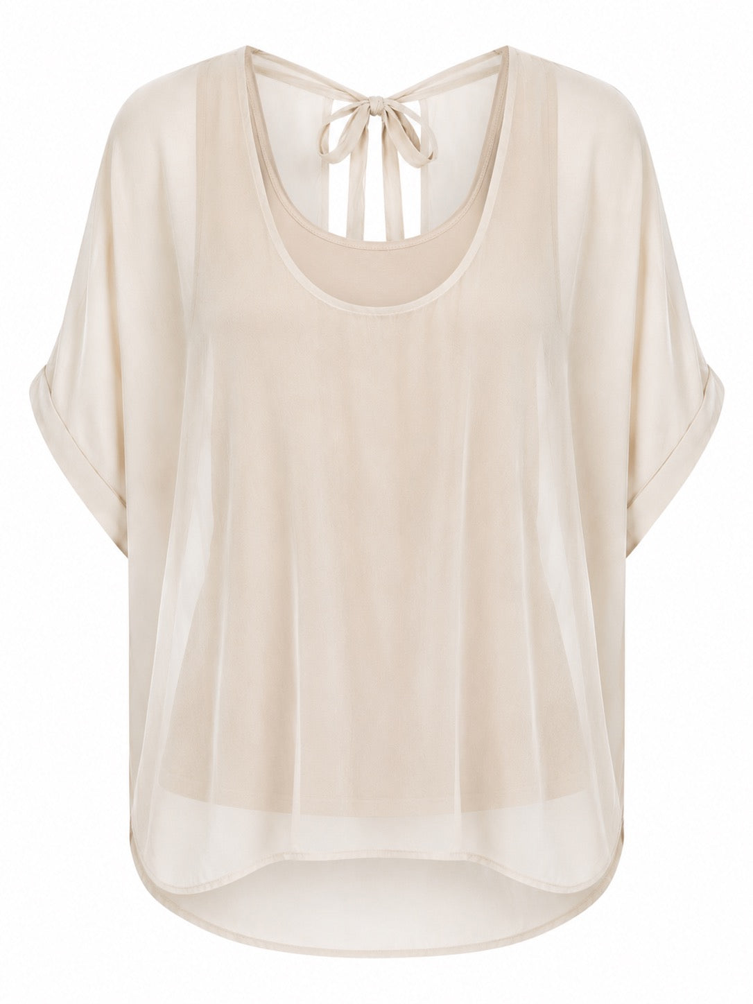 Caterina Sheer beige blouse with back tie