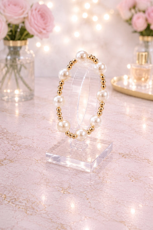 Pearl & Gold Bead Stretch Bracelet