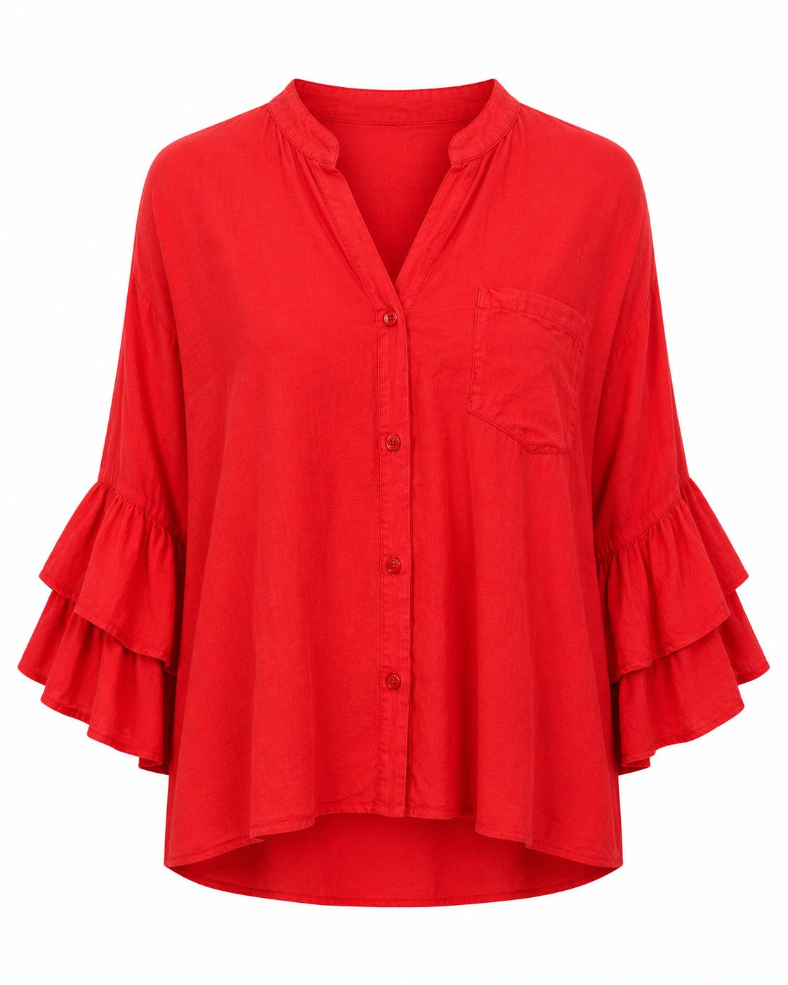 Bruna Ruffle Sleeve Top Red - O/S