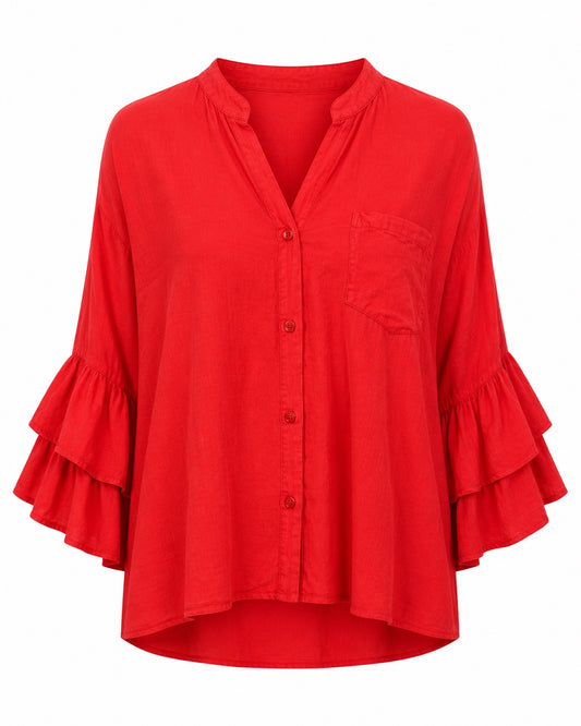 Bruna Ruffle Sleeve Top Red - O/S