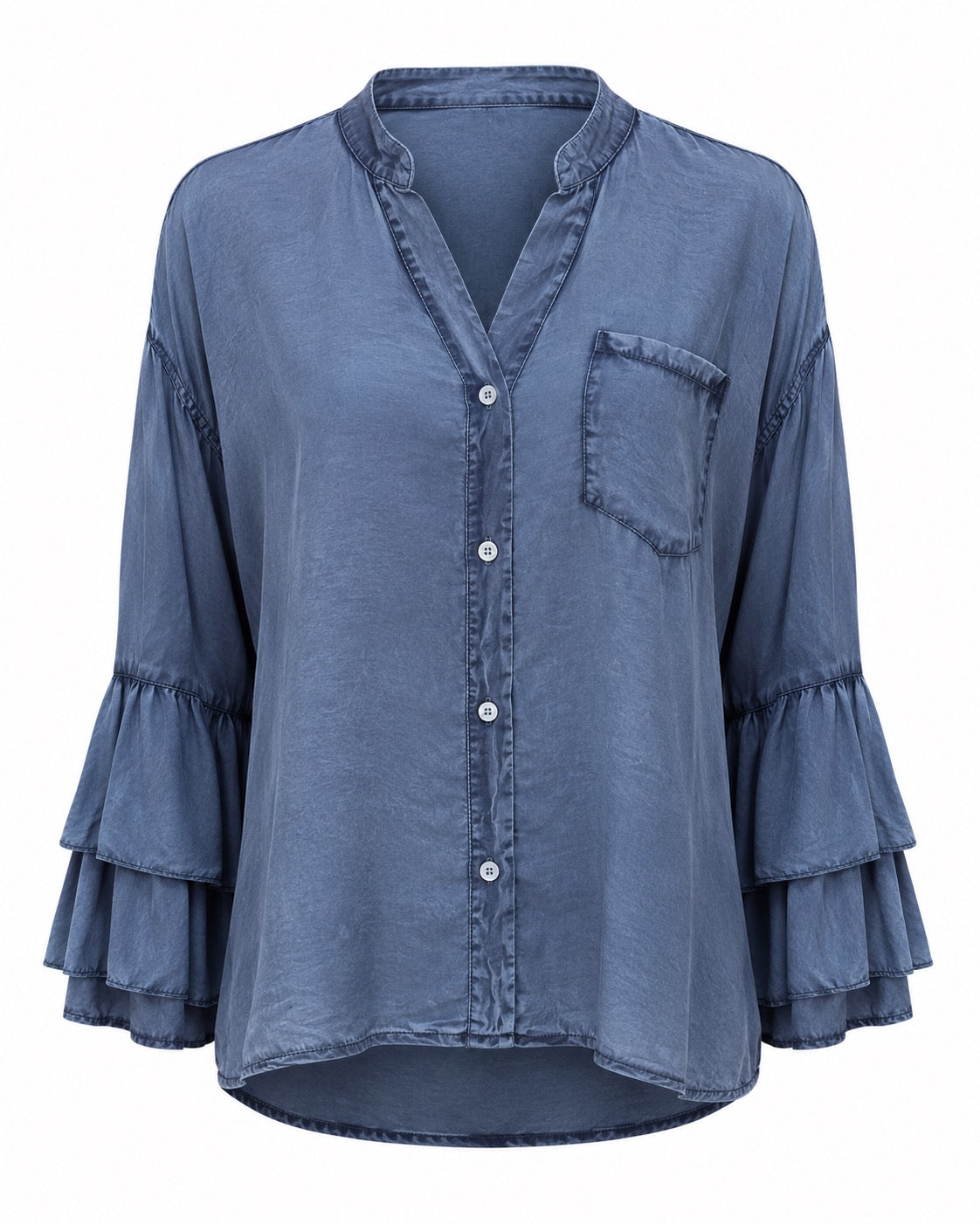 Bruna Ruffle Sleeve Top Blue - O/S