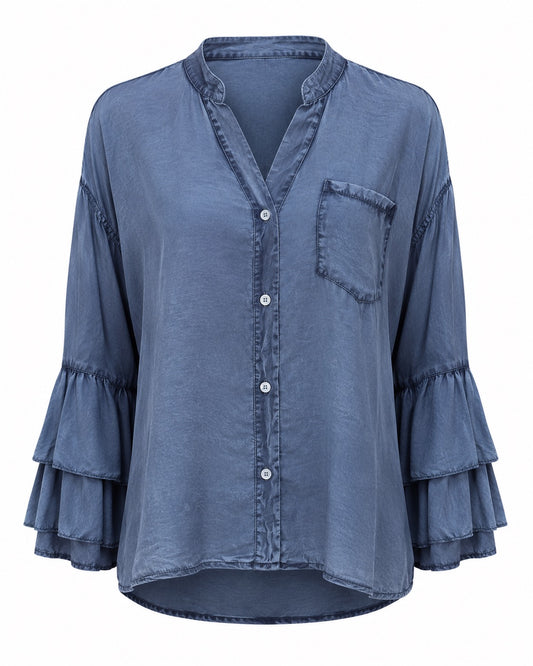 Bruna Ruffle Sleeve Top Blue - O/S