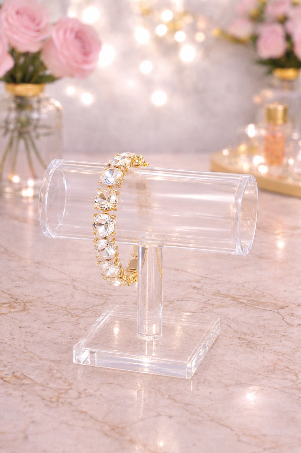 Clear Crystal Gem Bracelet set in Gold