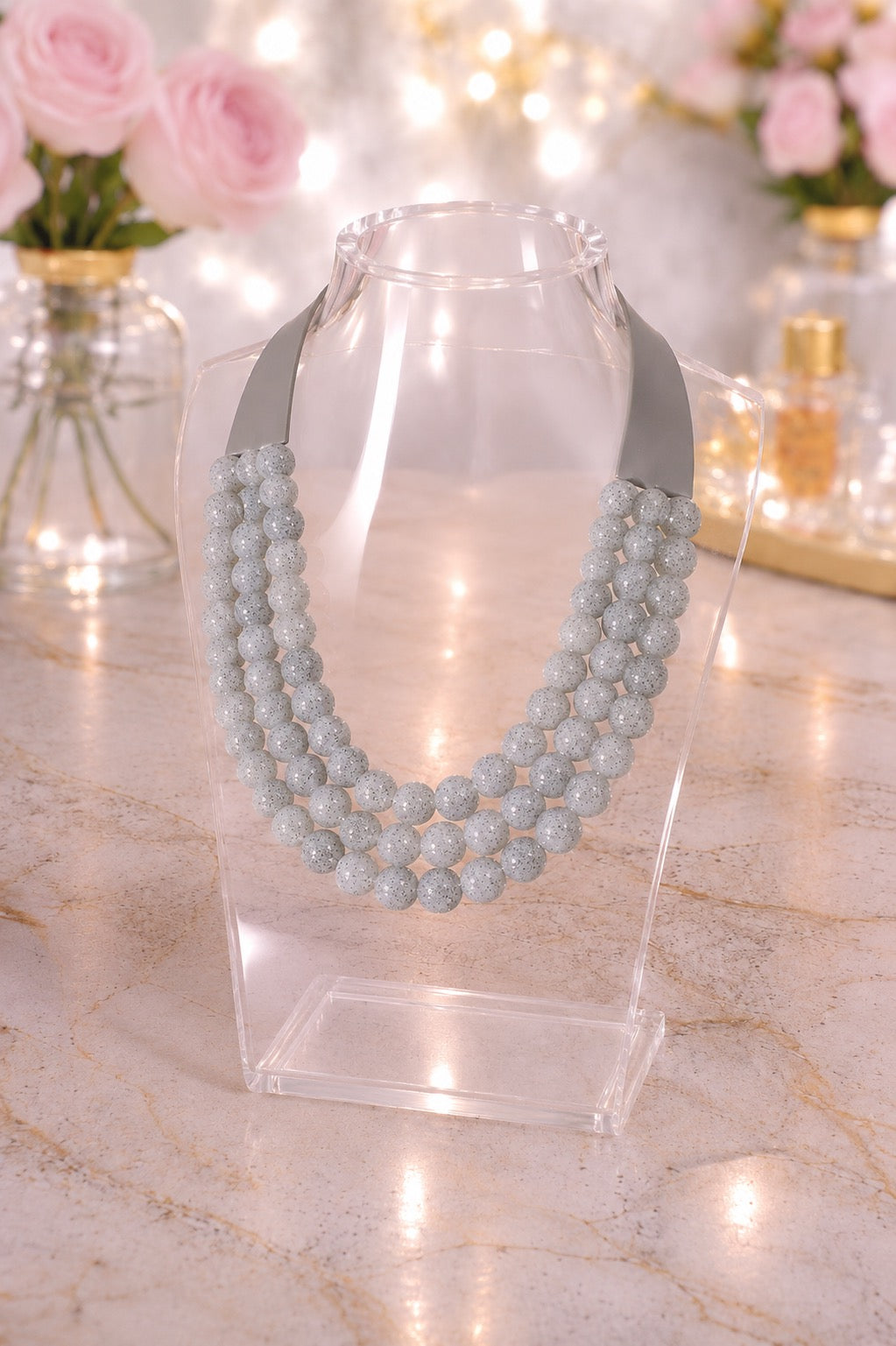 Chunky Bead Triple Layered - Grey