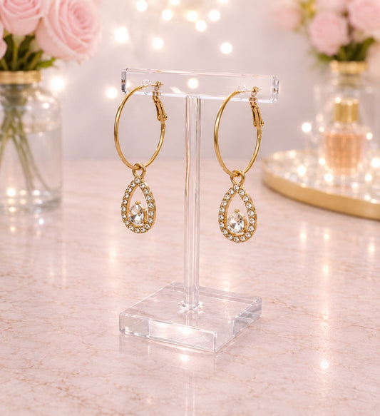 Crystal Teardrop Hoop Earrings