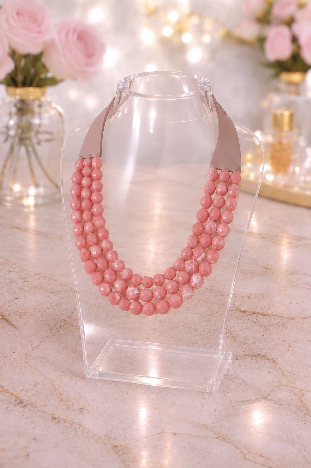 Chunky Bead Triple Layered - Dusty Pink