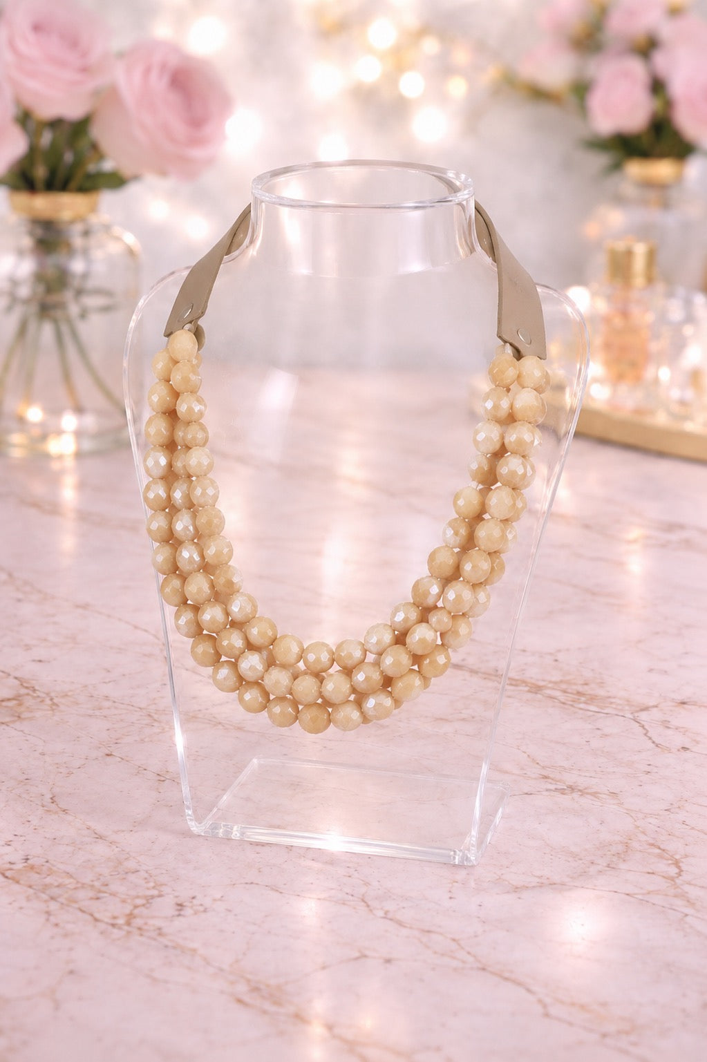 Chunky Bead Triple Layered - Beige