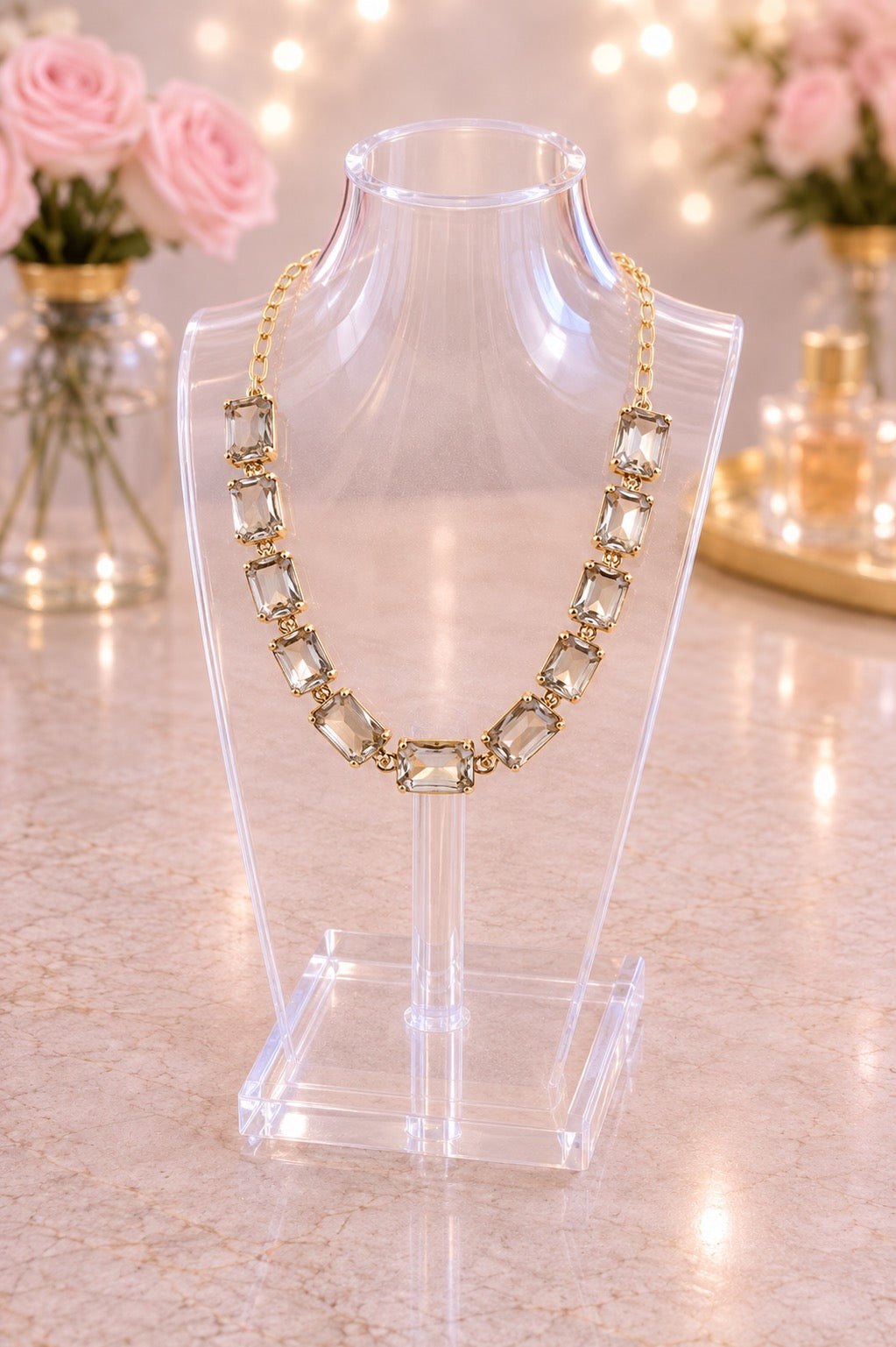 Cushion Rectangle Stone Necklace,  Smoke