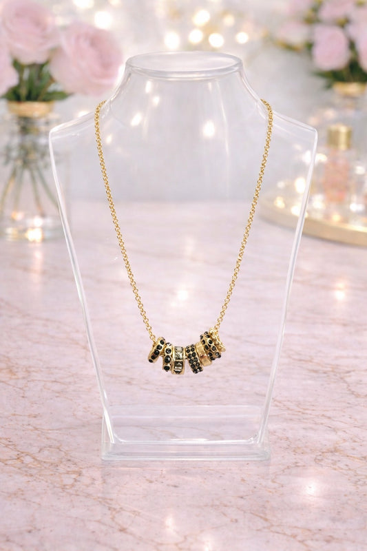 Gold Black Crystal Necklace