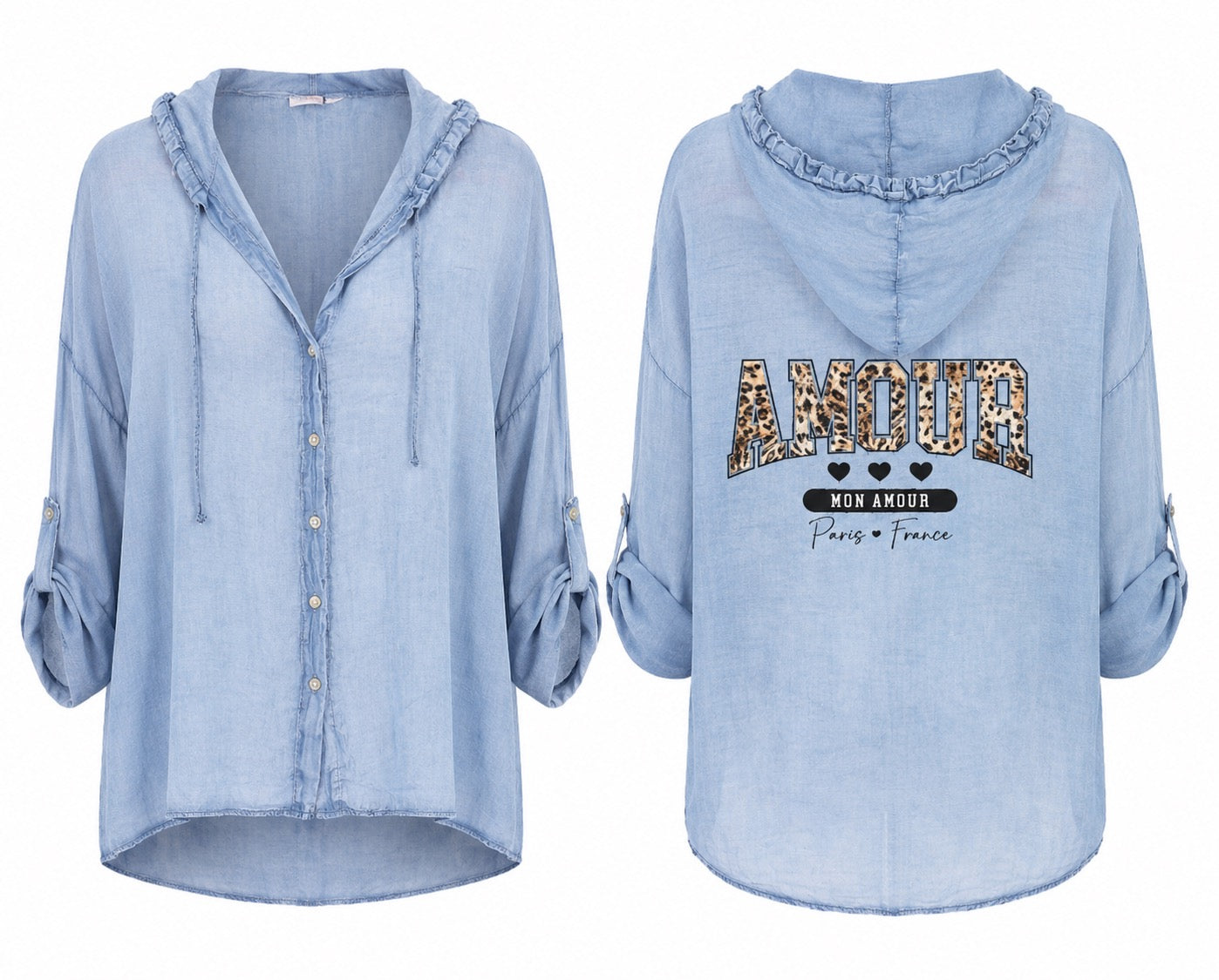 Amore Denim Hooded Top