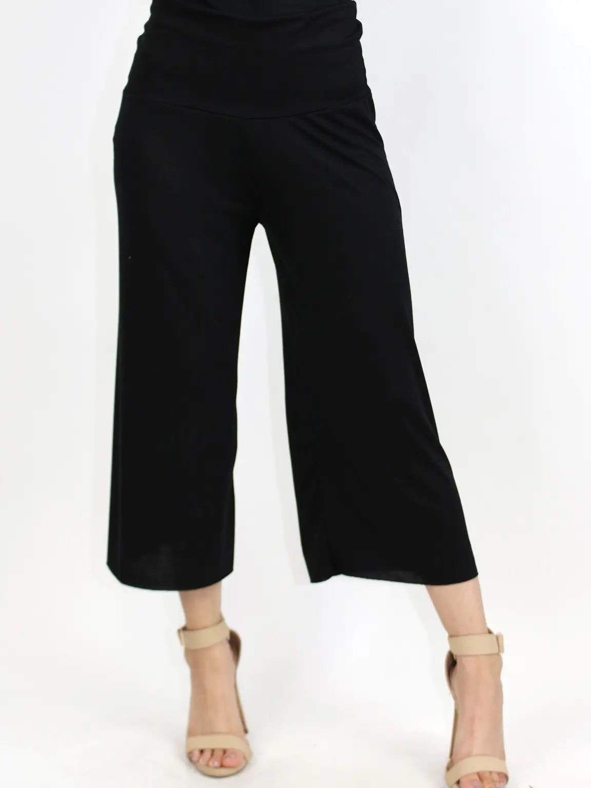 Blake Fold-over Waistband Gaucho Pants, Black