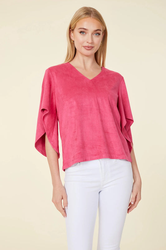 Faux Suede Top Hot Pink
