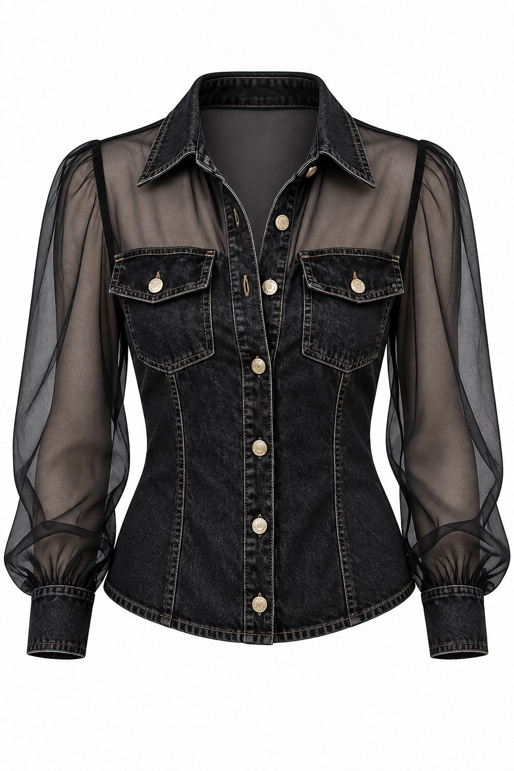 Reese Sheer Sleeve Denim Blouse