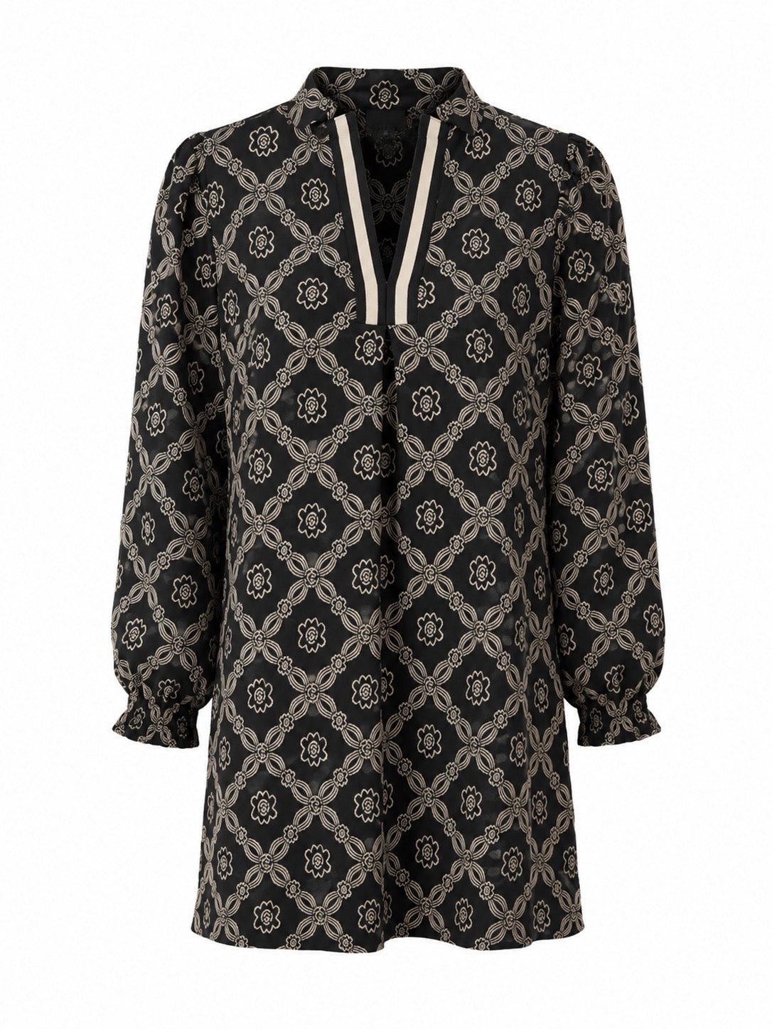 Wren Geometric Print Long Sleeve Mini Dress Black
