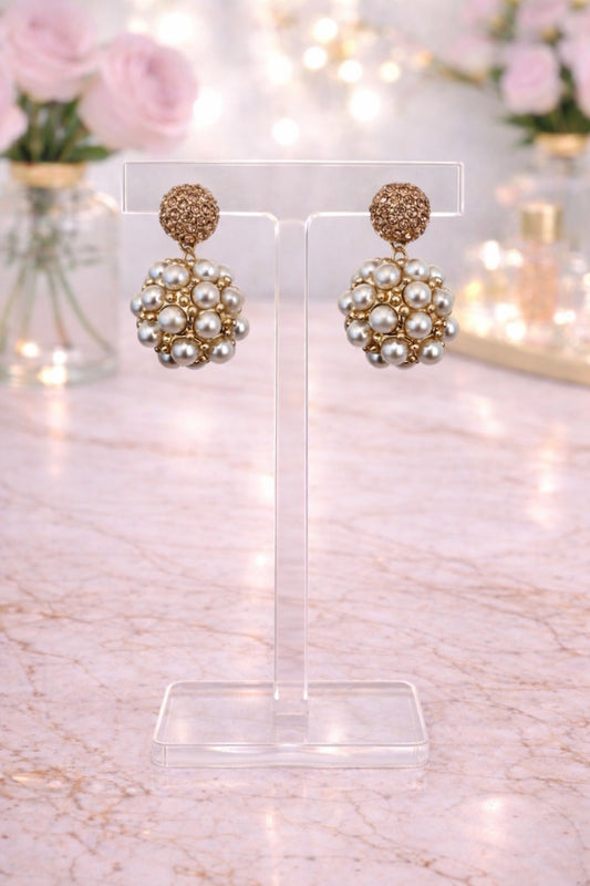 Pearl and Crystal Cluster Earrings