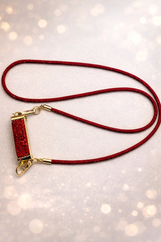 Red Rhinestone Crossbody Phone Lanyard