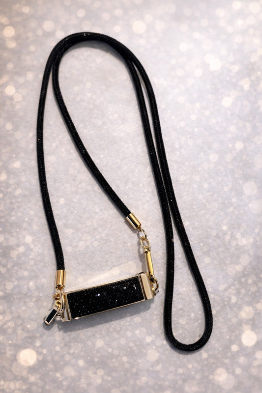 Black Rhinestone Crossbody Phone Lanyard