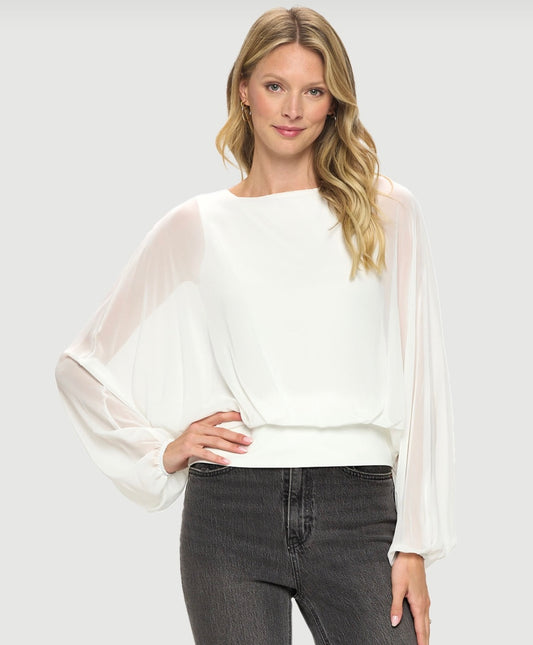 Sandra Ivory Chiffon Batwing Top