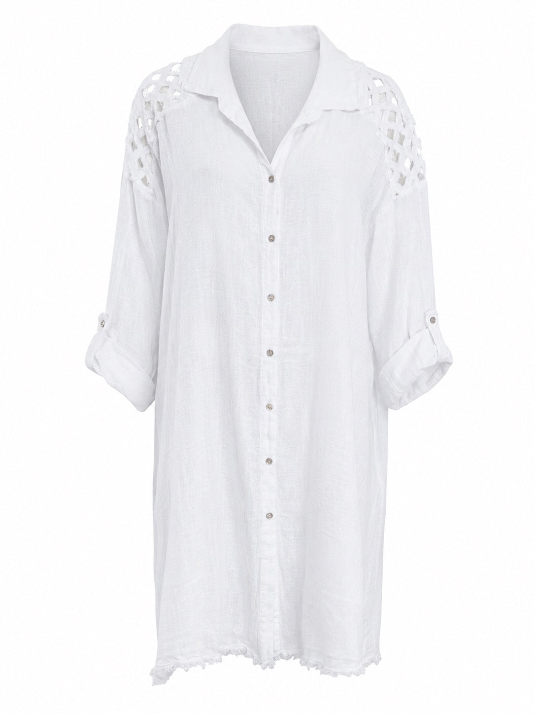 Anita Effortless Linen Lattice Shirt Dress