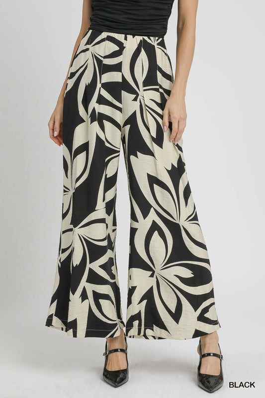 Eliana Abstract Floral Wide Leg Pants Black