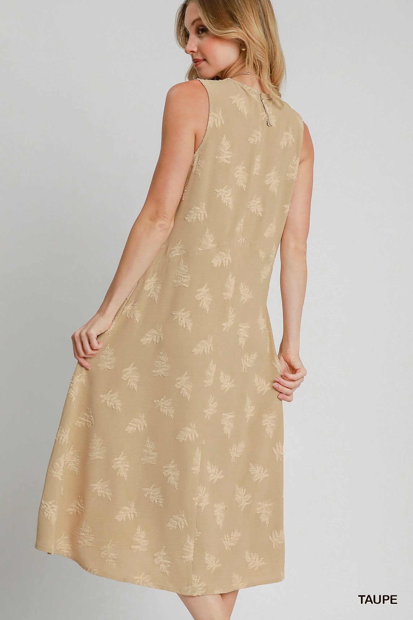 Charmaine Sleeveless Floral Burnout Jacquard Dress Taupe