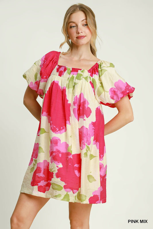 Floral Watercolor Print Dress Pink Floral