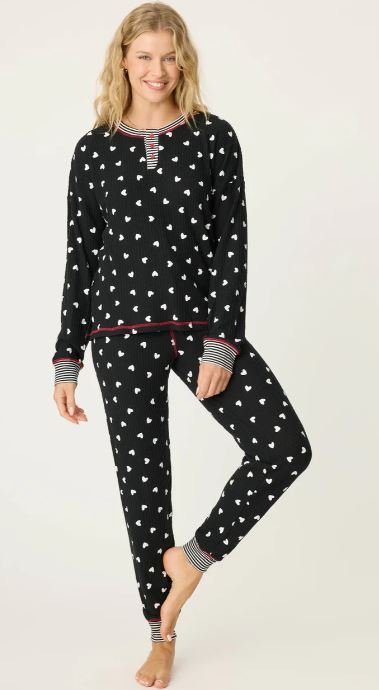 Tiny Hearts Waffle Thermal Ski Jammie Set
