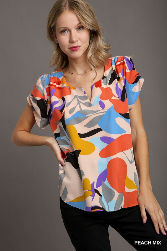 Ellie Short Sleeved Abstract Print Top