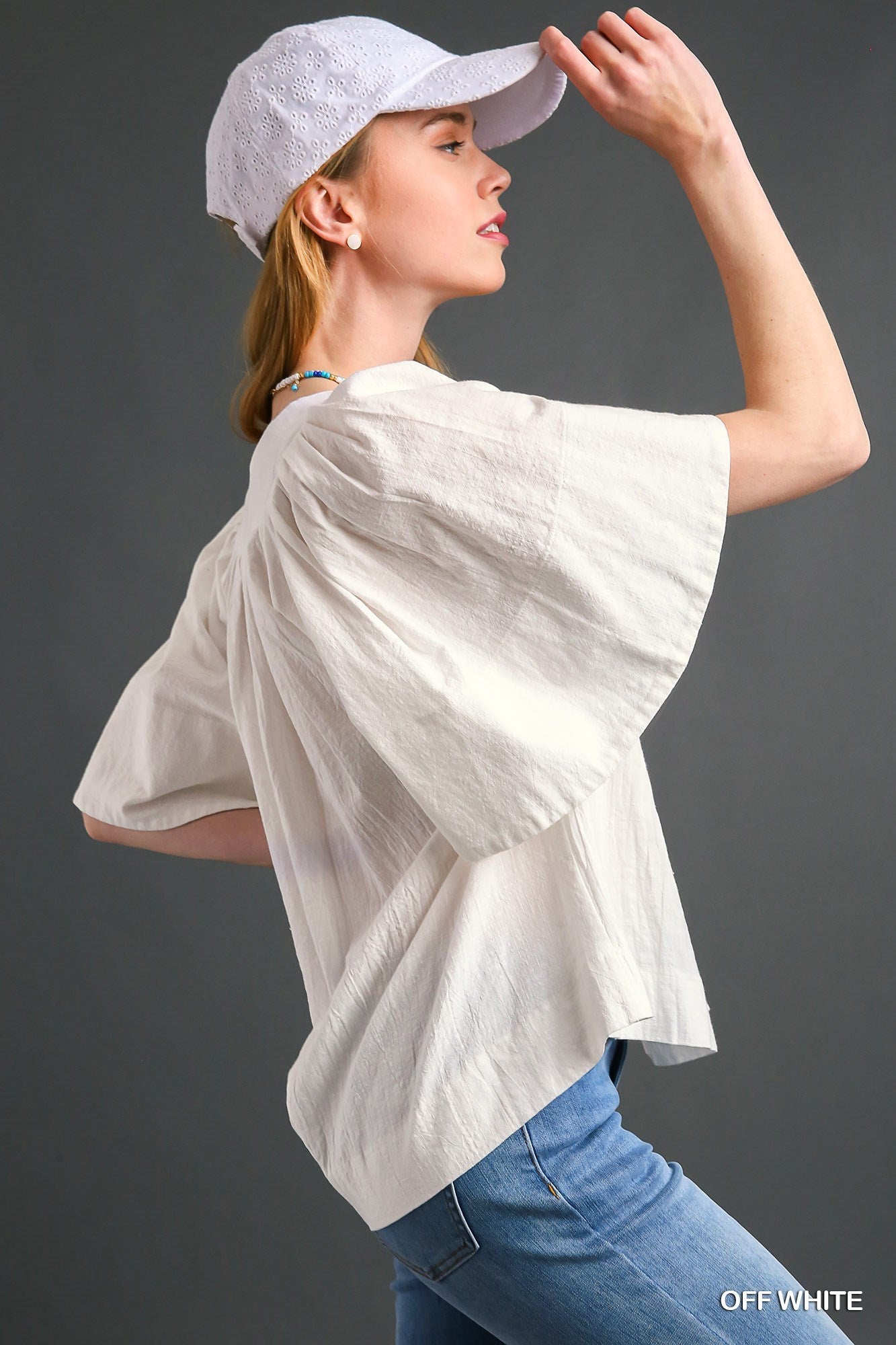 Addison Pleated Top with Wide Flutter Sleeve
