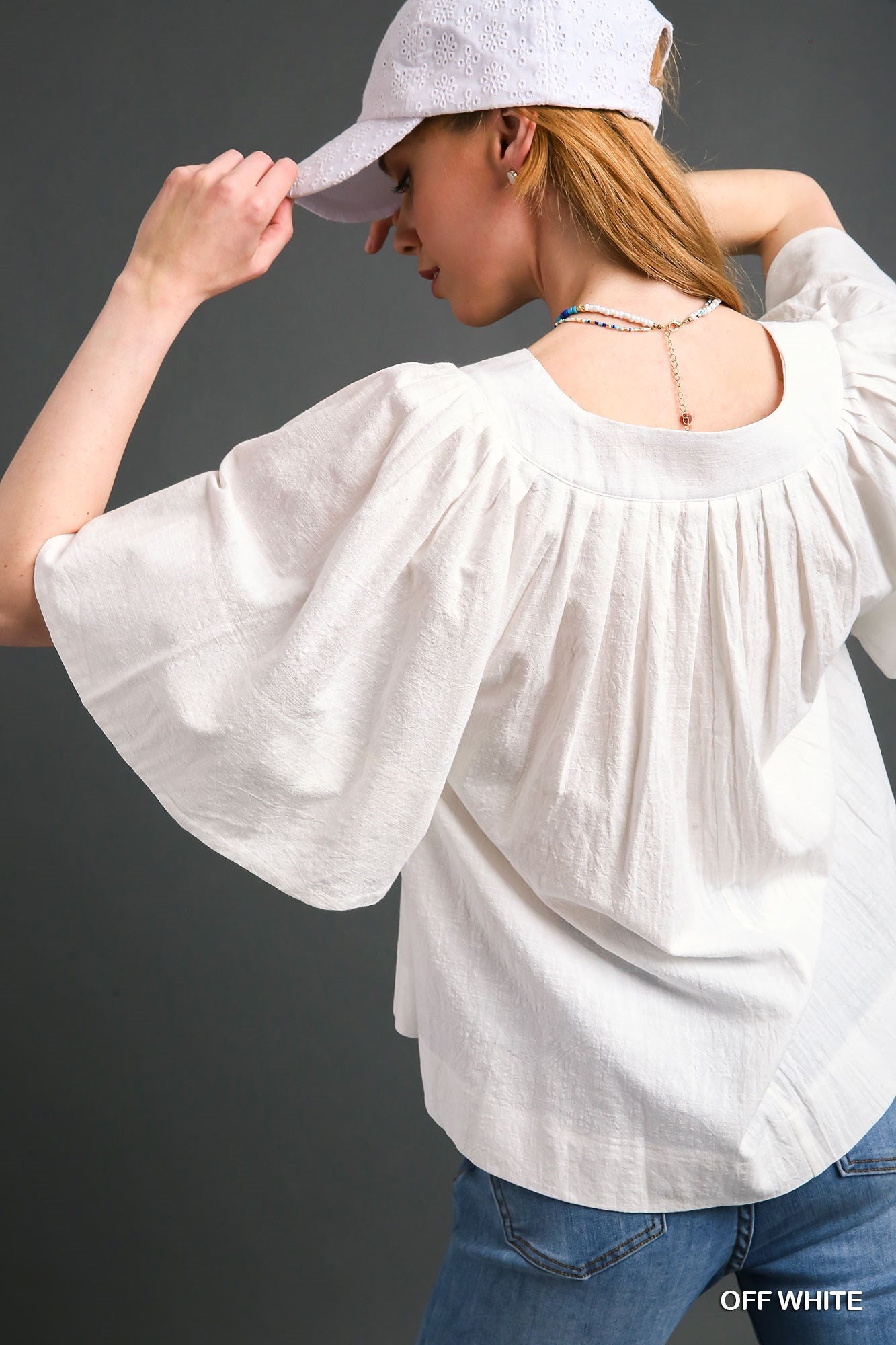 Addison Pleated Top with Wide Flutter Sleeve