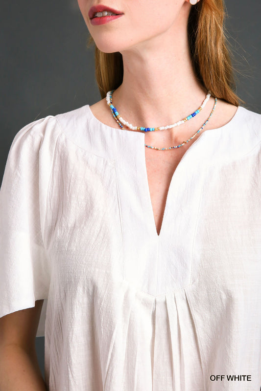 Addison Pleated Top with Wide Flutter Sleeve