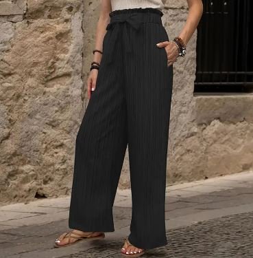 Lace-up Ruffle-trimmed Elastic Pants