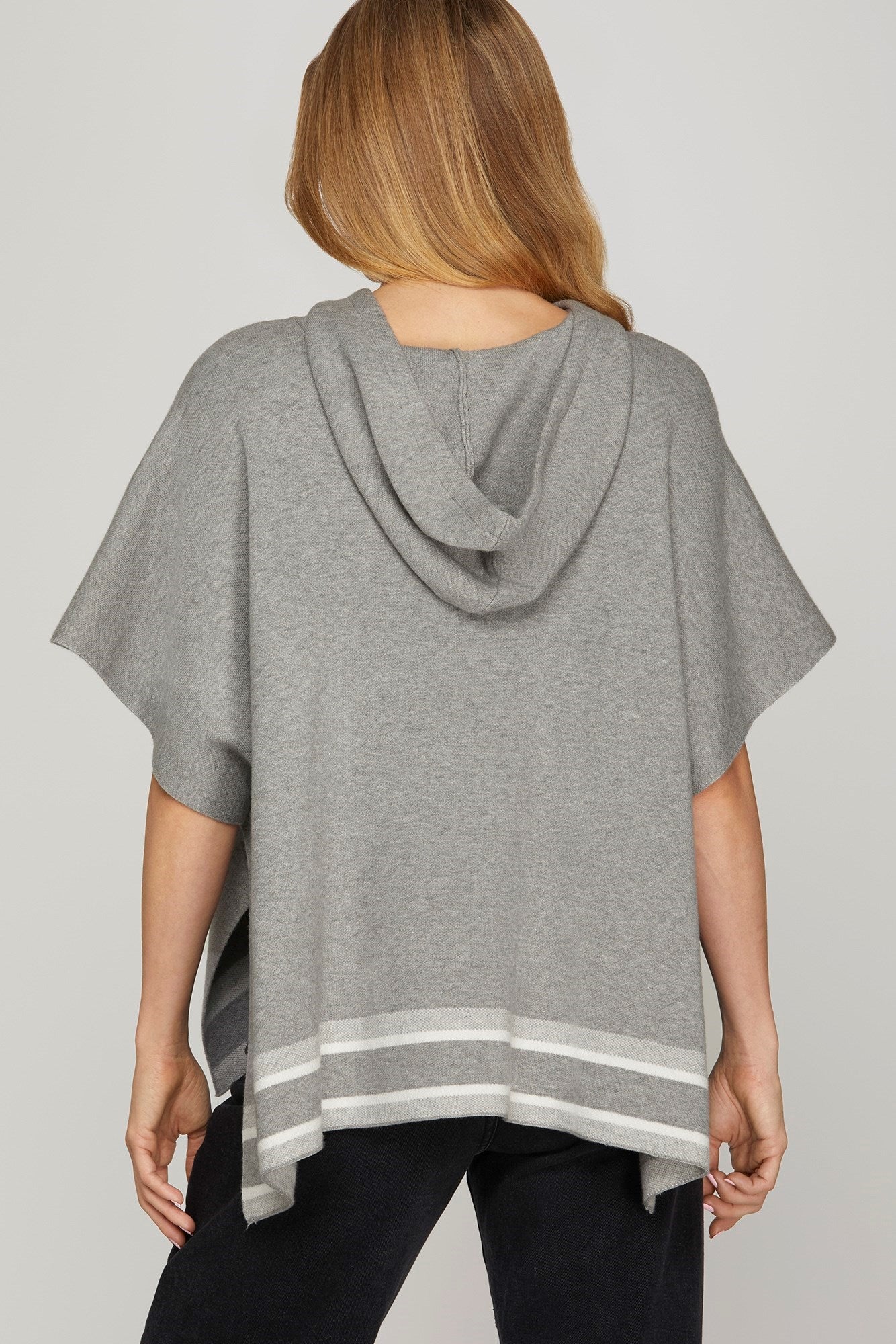 Stella Short Sleeve Loose Fit Hooded Sweater Top Grey