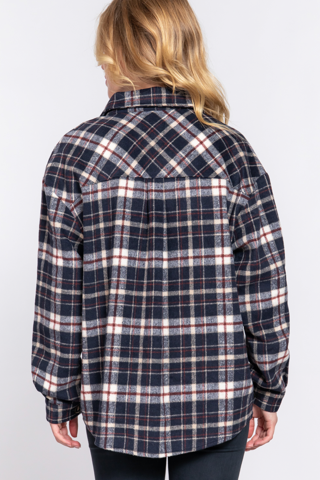 Brooklyn Suede Pocket Brushed Plaid Shirt Navy/Burgundy