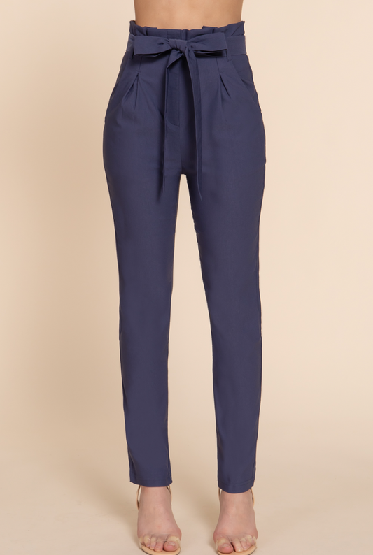 Faith High Waist Belted Long Pants Midnight Navy