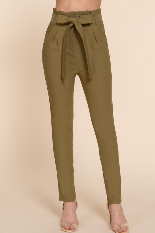 Faith High Waist Belted Long Pants True Olive